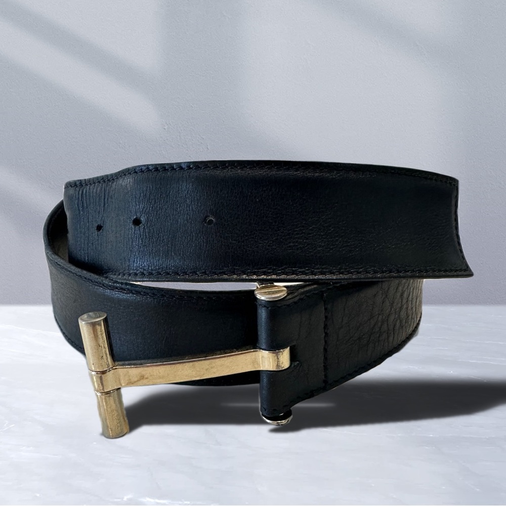 Tom Ford Black Leather Belt Gold Hardware 100/40 36 US Men’s Authentic